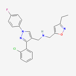 molecular formula C22H20ClFN4O B4248301 1-[3-(2-chlorophenyl)-1-(4-fluorophenyl)-1H-pyrazol-4-yl]-N-[(3-ethyl-5-isoxazolyl)methyl]methanamine 