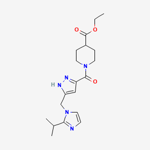 molecular formula C19H27N5O3 B4248378 ethyl 1-({5-[(2-isopropyl-1H-imidazol-1-yl)methyl]-1H-pyrazol-3-yl}carbonyl)-4-piperidinecarboxylate 