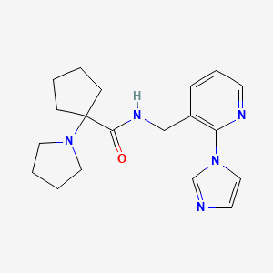 molecular formula C19H25N5O B4248380 N-{[2-(1H-imidazol-1-yl)-3-pyridinyl]methyl}-1-(1-pyrrolidinyl)cyclopentanecarboxamide 