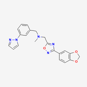 molecular formula C21H19N5O3 B4248428 1-[3-(1,3-benzodioxol-5-yl)-1,2,4-oxadiazol-5-yl]-N-methyl-N-[3-(1H-pyrazol-1-yl)benzyl]methanamine 