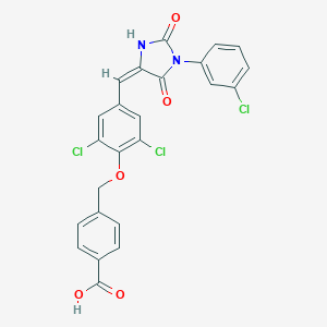 molecular formula C24H15Cl3N2O5 B424844 4-[(2,6-dichloro-4-{(E)-[1-(3-chlorophenyl)-2,5-dioxoimidazolidin-4-ylidene]methyl}phenoxy)methyl]benzoic acid 
