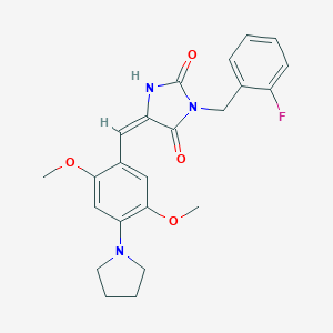 molecular formula C23H24FN3O4 B424852 5-[2,5-Dimethoxy-4-(1-pyrrolidinyl)benzylidene]-3-(2-fluorobenzyl)-2,4-imidazolidinedione 