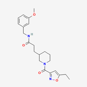 molecular formula C22H29N3O4 B4248528 3-{1-[(5-ethyl-3-isoxazolyl)carbonyl]-3-piperidinyl}-N-(3-methoxybenzyl)propanamide 