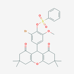 molecular formula C30H31BrO7S B424859 2-bromo-6-methoxy-4-(3,3,6,6-tetramethyl-1,8-dioxo-2,3,4,5,6,7,8,9-octahydro-1H-xanthen-9-yl)phenyl benzenesulfonate 