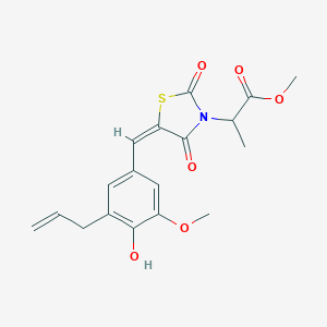 molecular formula C18H19NO6S B424860 methyl 2-{(5E)-5-[4-hydroxy-3-methoxy-5-(prop-2-en-1-yl)benzylidene]-2,4-dioxo-1,3-thiazolidin-3-yl}propanoate 