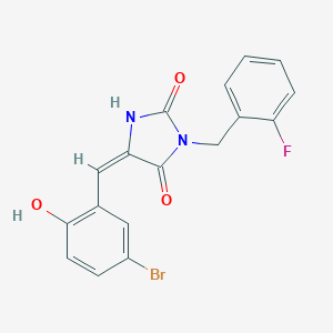 molecular formula C17H12BrFN2O3 B424862 5-(5-Bromo-2-hydroxybenzylidene)-3-(2-fluorobenzyl)-2,4-imidazolidinedione 