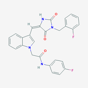 N-(4-fluorophenyl)-2-[3-[(E)-[1-[(2-fluorophenyl)methyl]-2,5-dioxoimidazolidin-4-ylidene]methyl]indol-1-yl]acetamide