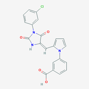 molecular formula C21H14ClN3O4 B424864 3-(2-{(E)-[1-(3-chlorophenyl)-2,5-dioxoimidazolidin-4-ylidene]methyl}-1H-pyrrol-1-yl)benzoic acid CAS No. 593265-05-5