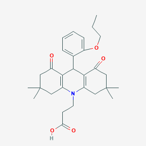 molecular formula C29H37NO5 B424871 3-(3,3,6,6-tetramethyl-1,8-dioxo-9-(2-propoxyphenyl)-2,3,4,5,6,7,8,9-octahydro-10(1H)-acridinyl)propanoic acid 