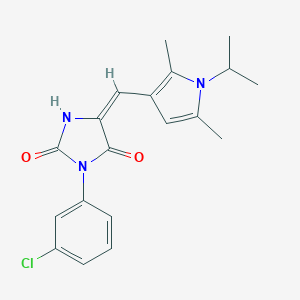 molecular formula C19H20ClN3O2 B424872 3-(3-chlorophenyl)-5-[(1-isopropyl-2,5-dimethyl-1H-pyrrol-3-yl)methylene]-2,4-imidazolidinedione CAS No. 664359-18-6
