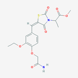 molecular formula C18H20N2O7S B424873 methyl 2-{(5E)-5-[4-(2-amino-2-oxoethoxy)-3-ethoxybenzylidene]-2,4-dioxo-1,3-thiazolidin-3-yl}propanoate 