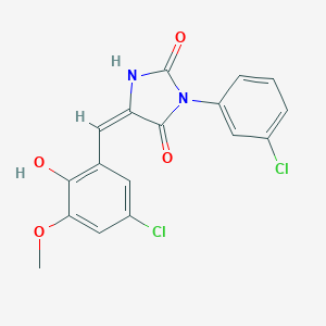 molecular formula C17H12Cl2N2O4 B424878 (5E)-5-(5-chloro-2-hydroxy-3-methoxybenzylidene)-3-(3-chlorophenyl)imidazolidine-2,4-dione 