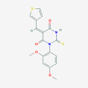 molecular formula C17H14N2O4S2 B424880 (5E)-1-(2,4-dimethoxyphenyl)-5-(thiophen-3-ylmethylidene)-2-thioxodihydropyrimidine-4,6(1H,5H)-dione 