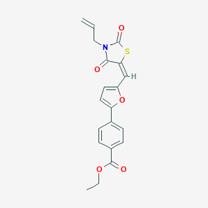 molecular formula C20H17NO5S B424882 ethyl 4-(5-{(E)-[2,4-dioxo-3-(prop-2-en-1-yl)-1,3-thiazolidin-5-ylidene]methyl}furan-2-yl)benzoate 