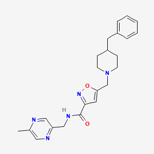 molecular formula C23H27N5O2 B4248826 5-[(4-benzyl-1-piperidinyl)methyl]-N-[(5-methyl-2-pyrazinyl)methyl]-3-isoxazolecarboxamide 