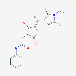 molecular formula C20H21N3O3S B424884 2-{(5Z)-5-[(1-ethyl-2,5-dimethyl-1H-pyrrol-3-yl)methylidene]-2,4-dioxo-1,3-thiazolidin-3-yl}-N-phenylacetamide 