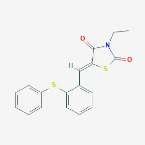 molecular formula C18H15NO2S2 B424887 (5Z)-3-ethyl-5-[2-(phenylsulfanyl)benzylidene]-1,3-thiazolidine-2,4-dione 