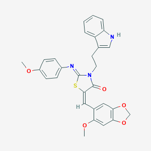 (5E)-3-[2-(1H-indol-3-yl)ethyl]-5-[(6-methoxy-1,3-benzodioxol-5-yl)methylidene]-2-[(4-methoxyphenyl)imino]-1,3-thiazolidin-4-one