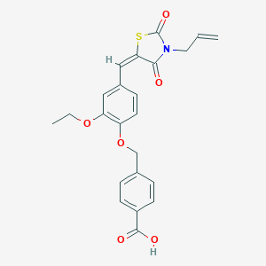 molecular formula C23H21NO6S B424892 4-[(4-{(E)-[2,4-dioxo-3-(prop-2-en-1-yl)-1,3-thiazolidin-5-ylidene]methyl}-2-ethoxyphenoxy)methyl]benzoic acid 
