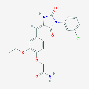 molecular formula C20H18ClN3O5 B424895 2-(4-{(E)-[1-(3-chlorophenyl)-2,5-dioxoimidazolidin-4-ylidene]methyl}-2-ethoxyphenoxy)acetamide 