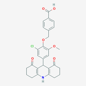molecular formula C28H26ClNO6 B424896 4-{[2-Chloro-4-(1,8-dioxo-1,2,3,4,5,6,7,8,9,10-decahydro-9-acridinyl)-6-methoxyphenoxy]methyl}benzoic acid 