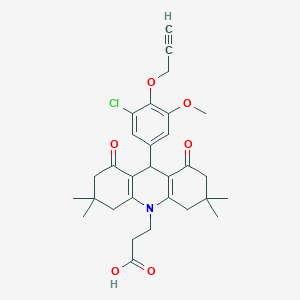 molecular formula C30H34ClNO6 B424897 3-(9-[3-chloro-5-methoxy-4-(2-propynyloxy)phenyl]-3,3,6,6-tetramethyl-1,8-dioxo-2,3,4,5,6,7,8,9-octahydro-10(1H)-acridinyl)propanoic acid 
