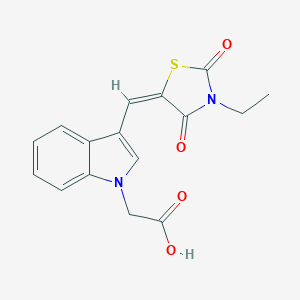 molecular formula C16H14N2O4S B424898 {3-[(3-ethyl-2,4-dioxo-1,3-thiazolidin-5-ylidene)methyl]-1H-indol-1-yl}acetic acid CAS No. 573948-02-4
