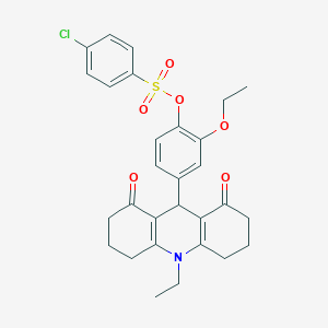 molecular formula C29H30ClNO6S B424899 2-Ethoxy-4-(10-ethyl-1,8-dioxo-1,2,3,4,5,6,7,8,9,10-decahydro-9-acridinyl)phenyl 4-chlorobenzenesulfonate 