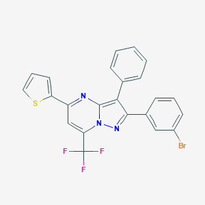 molecular formula C23H13BrF3N3S B424905 2-(3-Bromophenyl)-3-phenyl-5-(2-thienyl)-7-(trifluoromethyl)pyrazolo[1,5-a]pyrimidine 