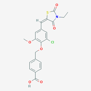 molecular formula C21H18ClNO6S B424906 4-({2-chloro-4-[(E)-(3-ethyl-2,4-dioxo-1,3-thiazolidin-5-ylidene)methyl]-6-methoxyphenoxy}methyl)benzoic acid 