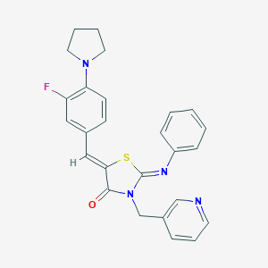molecular formula C26H23FN4OS B424910 (2Z,5Z)-5-[3-fluoro-4-(pyrrolidin-1-yl)benzylidene]-2-(phenylimino)-3-(pyridin-3-ylmethyl)-1,3-thiazolidin-4-one 