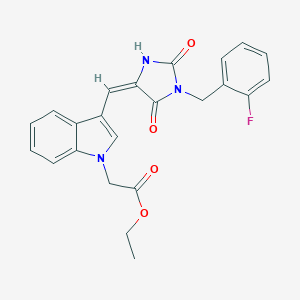 molecular formula C23H20FN3O4 B424916 ethyl (3-{(E)-[1-(2-fluorobenzyl)-2,5-dioxoimidazolidin-4-ylidene]methyl}-1H-indol-1-yl)acetate 
