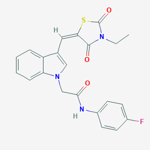 molecular formula C22H18FN3O3S B424918 2-{3-[(E)-(3-ethyl-2,4-dioxo-1,3-thiazolidin-5-ylidene)methyl]-1H-indol-1-yl}-N-(4-fluorophenyl)acetamide 