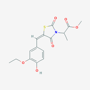 molecular formula C16H17NO6S B424931 methyl 2-[(5E)-5-(3-ethoxy-4-hydroxybenzylidene)-2,4-dioxo-1,3-thiazolidin-3-yl]propanoate 