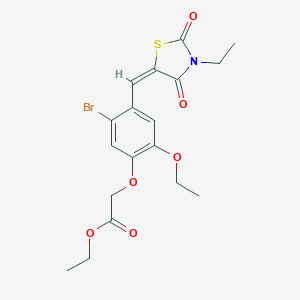 molecular formula C18H20BrNO6S B424938 ethyl {5-bromo-2-ethoxy-4-[(E)-(3-ethyl-2,4-dioxo-1,3-thiazolidin-5-ylidene)methyl]phenoxy}acetate 