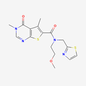 molecular formula C16H18N4O3S2 B4249387 N-(2-methoxyethyl)-3,5-dimethyl-4-oxo-N-(1,3-thiazol-2-ylmethyl)-3,4-dihydrothieno[2,3-d]pyrimidine-6-carboxamide 