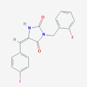 molecular formula C17H12FIN2O2 B424942 (5E)-3-(2-fluorobenzyl)-5-(4-iodobenzylidene)imidazolidine-2,4-dione 