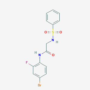 molecular formula C14H12BrFN2O3S B424945 N-(4-bromo-2-fluorophenyl)-2-[(phenylsulfonyl)amino]acetamide 