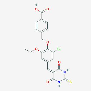 molecular formula C21H17ClN2O6S B424950 4-({2-chloro-4-[(4,6-dioxo-2-thioxotetrahydro-5(2H)-pyrimidinylidene)methyl]-6-ethoxyphenoxy}methyl)benzoic acid 