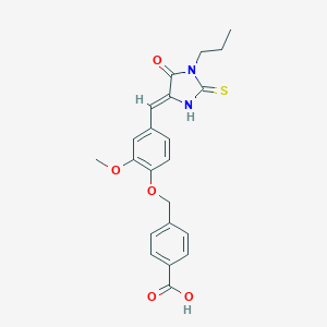 molecular formula C22H22N2O5S B424955 4-({2-Methoxy-4-[(5-oxo-1-propyl-2-thioxo-4-imidazolidinylidene)methyl]phenoxy}methyl)benzoic acid 