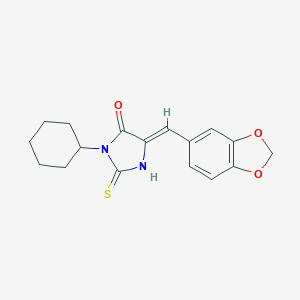 molecular formula C17H18N2O3S B424960 5-(1,3-Benzodioxol-5-ylmethylene)-3-cyclohexyl-2-thioxo-4-imidazolidinone 