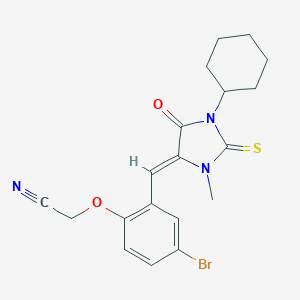 molecular formula C19H20BrN3O2S B424961 {4-Bromo-2-[(1-cyclohexyl-3-methyl-5-oxo-2-thioxo-4-imidazolidinylidene)methyl]phenoxy}acetonitrile 