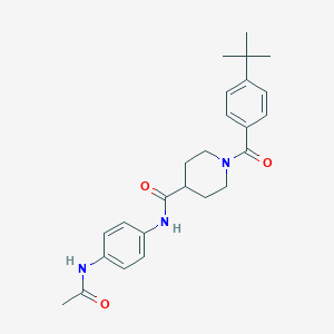 molecular formula C25H31N3O3 B424971 N-[4-(acetylamino)phenyl]-1-[(4-tert-butylphenyl)carbonyl]piperidine-4-carboxamide 
