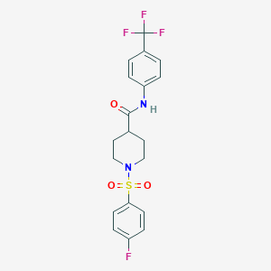 molecular formula C19H18F4N2O3S B424974 1-[(4-fluorophenyl)sulfonyl]-N-[4-(trifluoromethyl)phenyl]-4-piperidinecarboxamide 