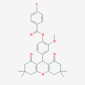 2-methoxy-4-(3,3,6,6-tetramethyl-1,8-dioxo-2,3,4,5,6,7,8,9-octahydro-1H-xanthen-9-yl)phenyl 4-fluorobenzoate