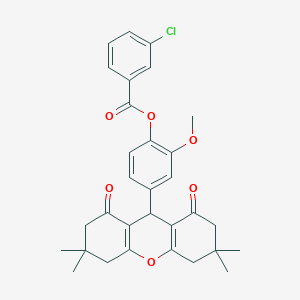 2-methoxy-4-(3,3,6,6-tetramethyl-1,8-dioxo-2,3,4,5,6,7,8,9-octahydro-1H-xanthen-9-yl)phenyl 3-chlorobenzoate