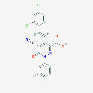 molecular formula C22H15Cl2N3O3 B425006 5-cyano-4-[(E)-2-(2,4-dichlorophenyl)ethenyl]-1-(3,4-dimethylphenyl)-6-oxopyridazine-3-carboxylic acid CAS No. 1035452-13-1