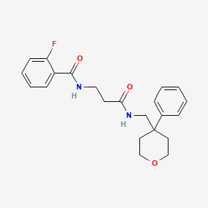 molecular formula C22H25FN2O3 B4250187 2-fluoro-N-(3-oxo-3-{[(4-phenyltetrahydro-2H-pyran-4-yl)methyl]amino}propyl)benzamide 