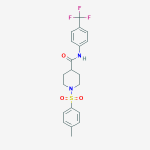 molecular formula C20H21F3N2O3S B425031 1-[(4-methylphenyl)sulfonyl]-N-[4-(trifluoromethyl)phenyl]piperidine-4-carboxamide 