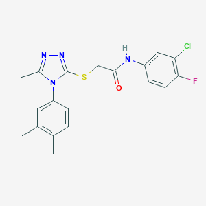 molecular formula C19H18ClFN4OS B425036 N-(3-chloro-4-fluorophenyl)-2-{[4-(3,4-dimethylphenyl)-5-methyl-4H-1,2,4-triazol-3-yl]sulfanyl}acetamide 